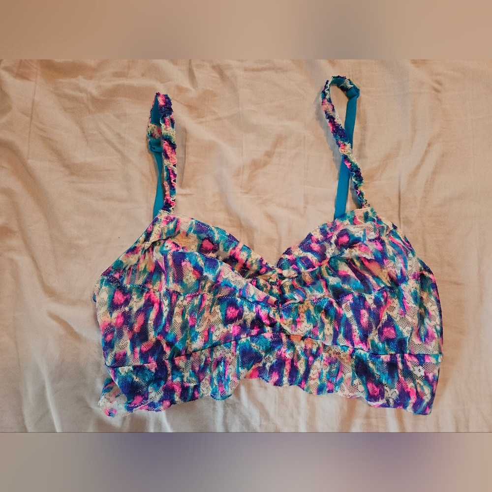 Victoria's Secret PINK Multicolor Lace Bralette with Teal Trim